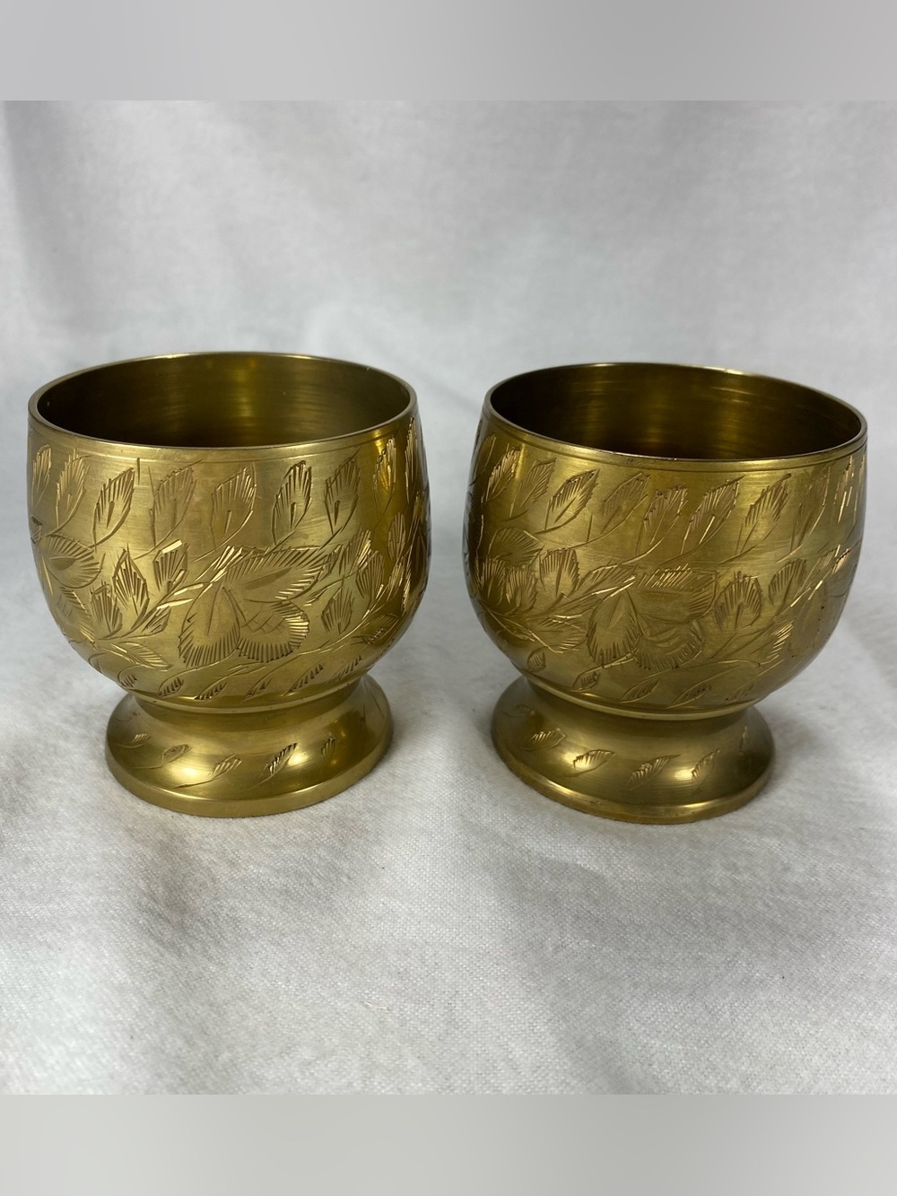 Vtg Engraved Etched Ornate Brass Footed Pot Bowl Cup Coffee Tea Made in India